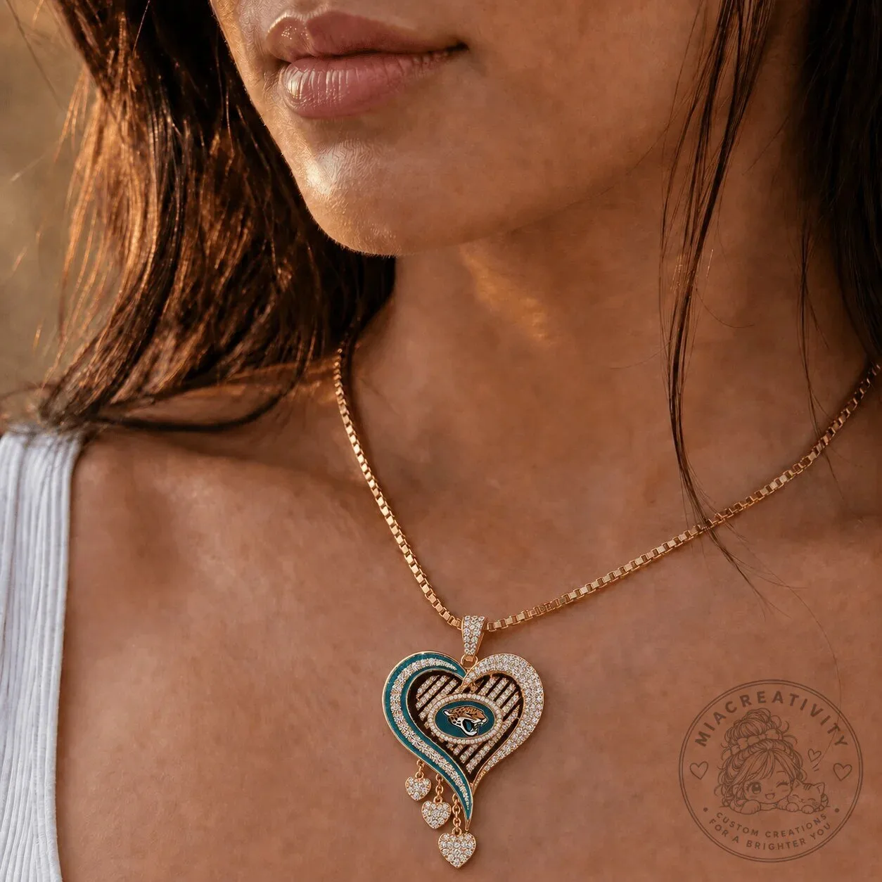 Jacksonville Jaguars Heart Pendant Necklace with Diamonds 8 Jacksonville Jaguars Heart Pendant Necklace with Diamonds