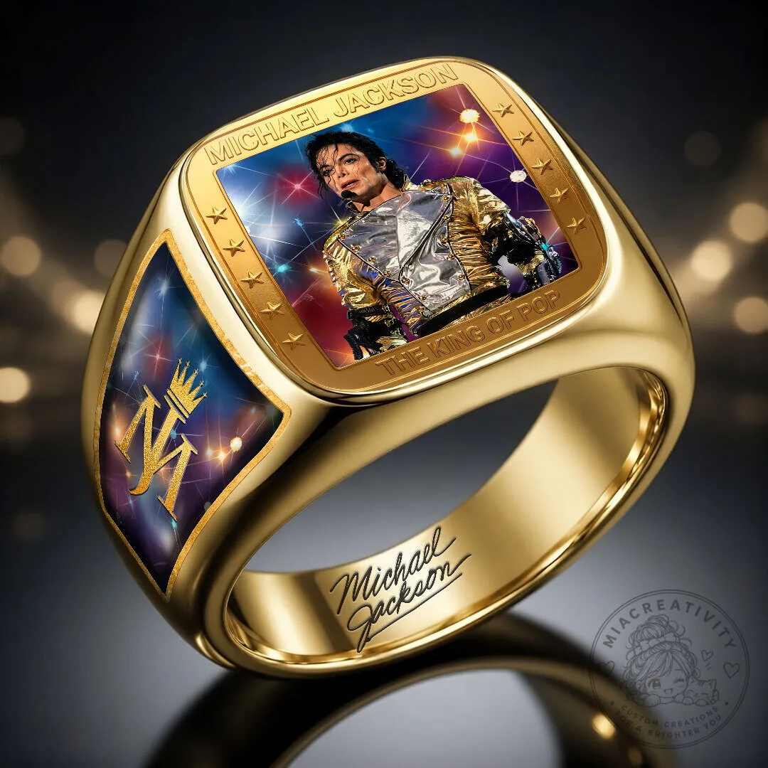 Michael Jackson The King of Pop Gold Tone Engraved Commemorative Ring 7 Michael Jackson The King of Pop Gold Tone Engraved Commemorative Ring