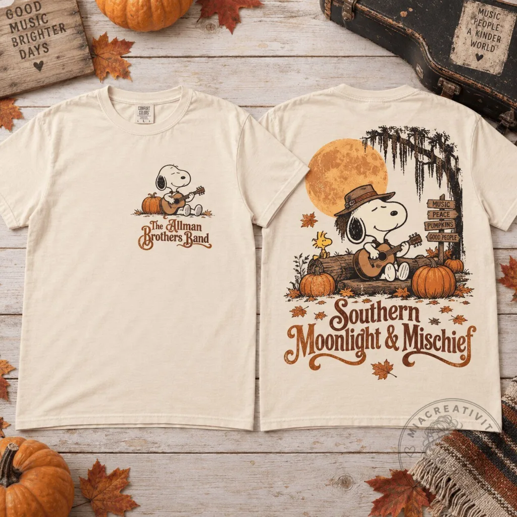 The Allman Brothers Band Snoopy Southern Moonlight Mischief T-Shirt The Allman Brothers Band Snoopy Southern Moonlight Mischief T-Shirt