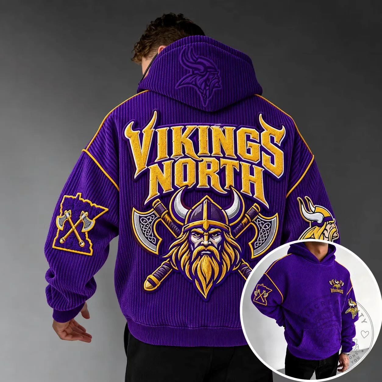 Minnesota Vikings North Corduroy Embroidered Purple Football Hoodie