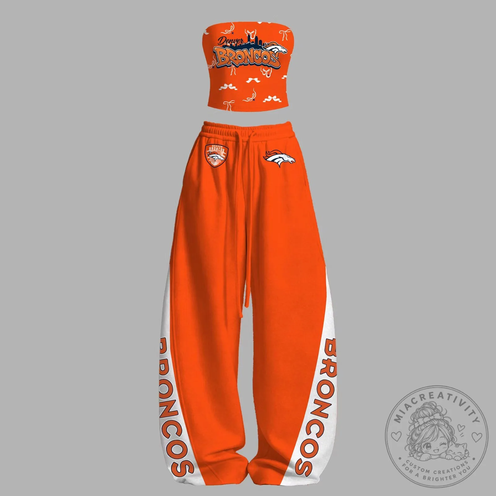 Denver Broncos Football Team Women's Strapless Top and Pants Set