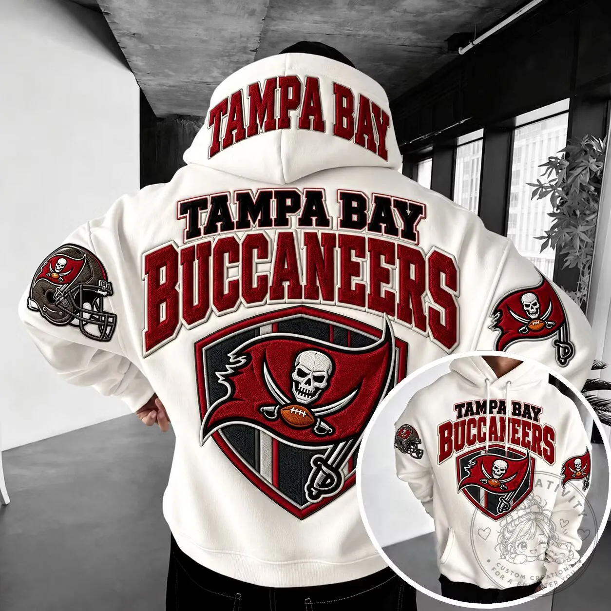 Tampa Bay Buccaneers American Football Team White Pullover Hoodie