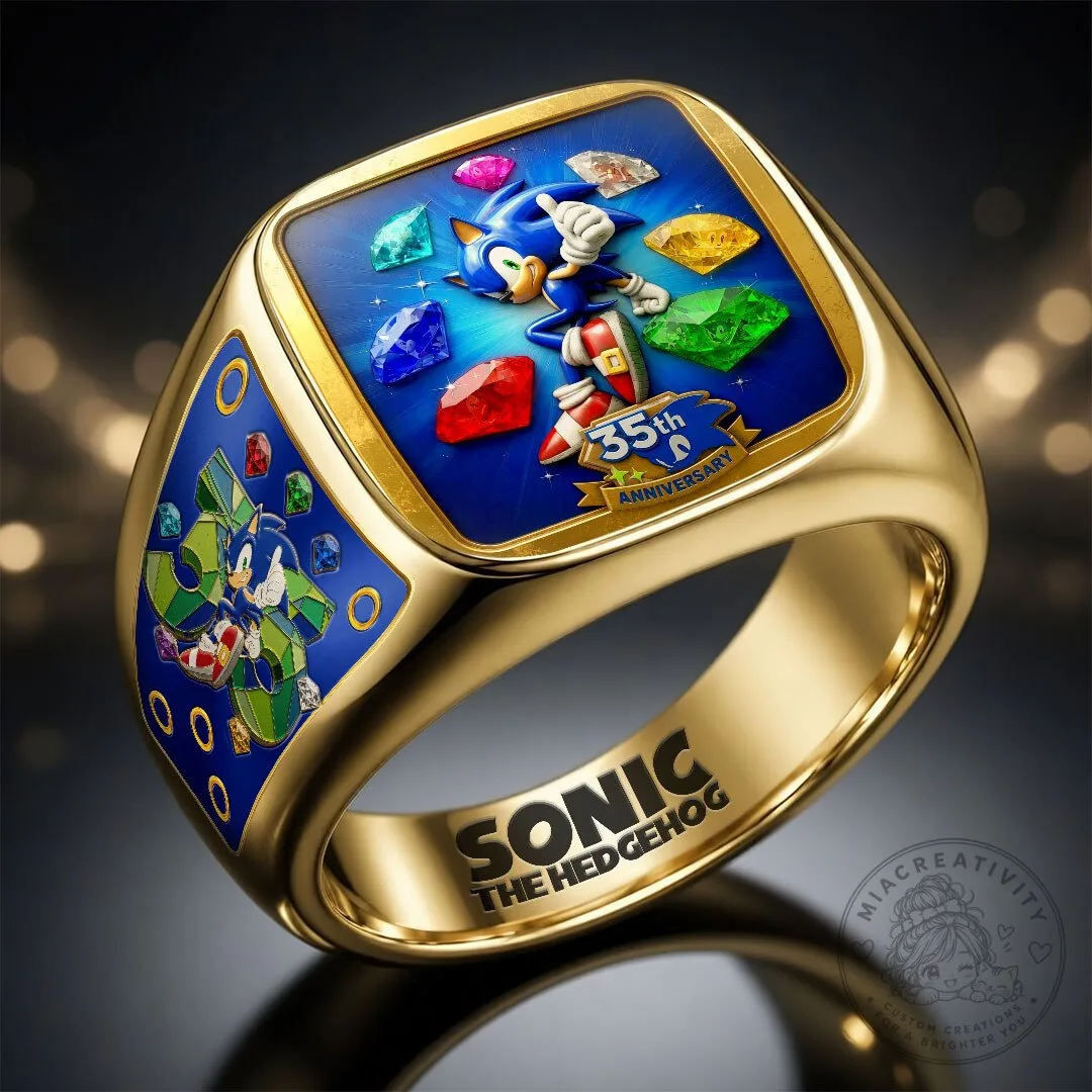 Sonic The Hedgehog 35th Anniversary Gold Plated Ring 10 Sonic The Hedgehog 35th Anniversary Gold Plated Ring