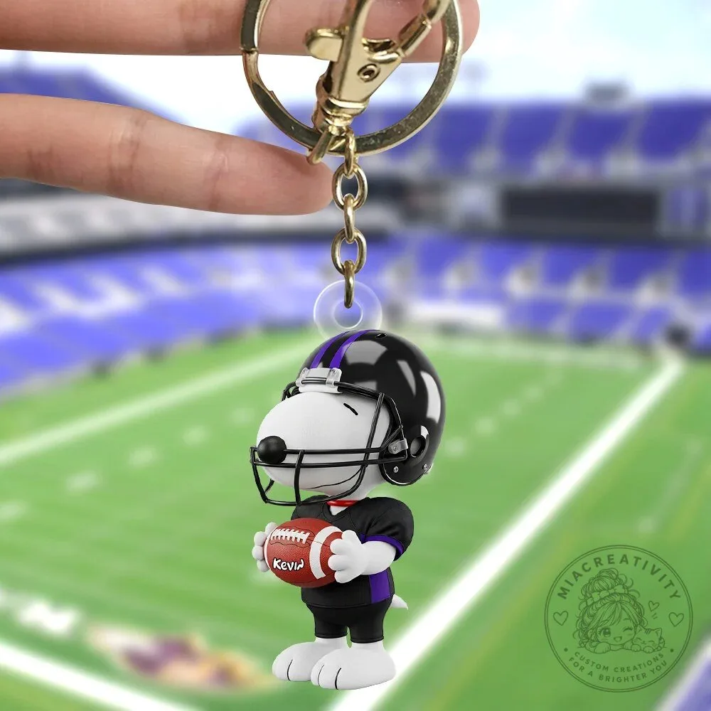Snoopy Football Player Personalized Keychain with Name Kevin