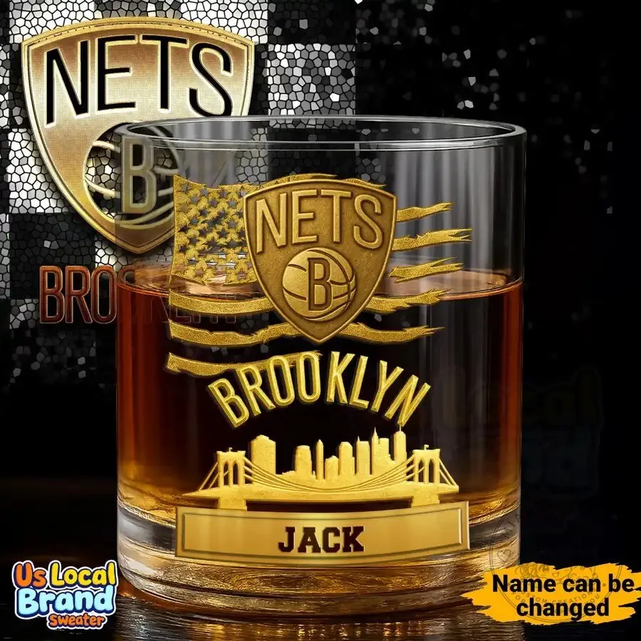 Brooklyn Nets NBA Basketball Team Custom Engraved Whiskey Glass