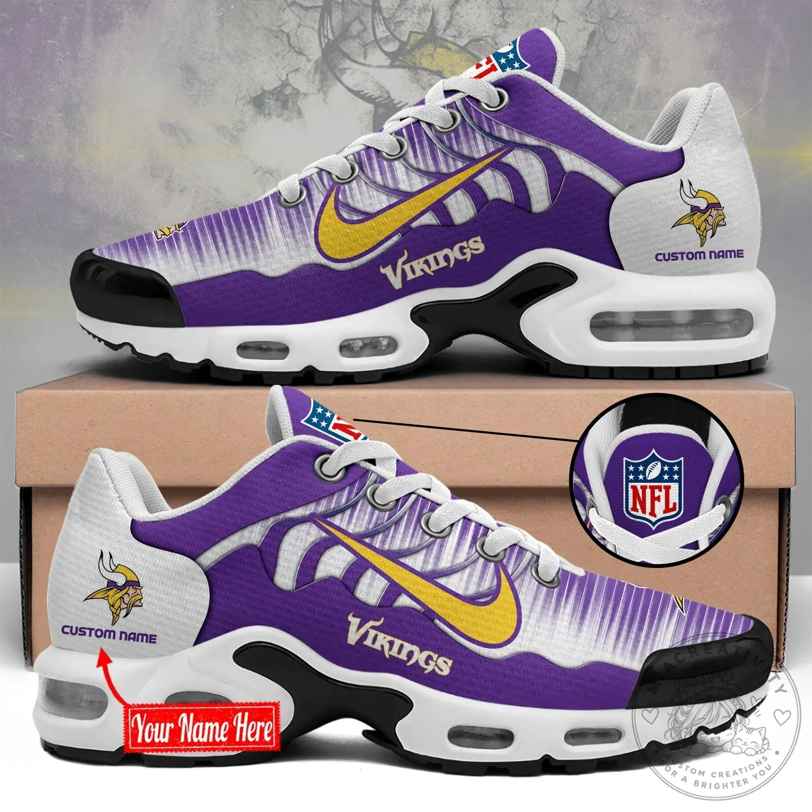 Minnesota Vikings NFL Football Team Custom Name Air Cushion Shoes