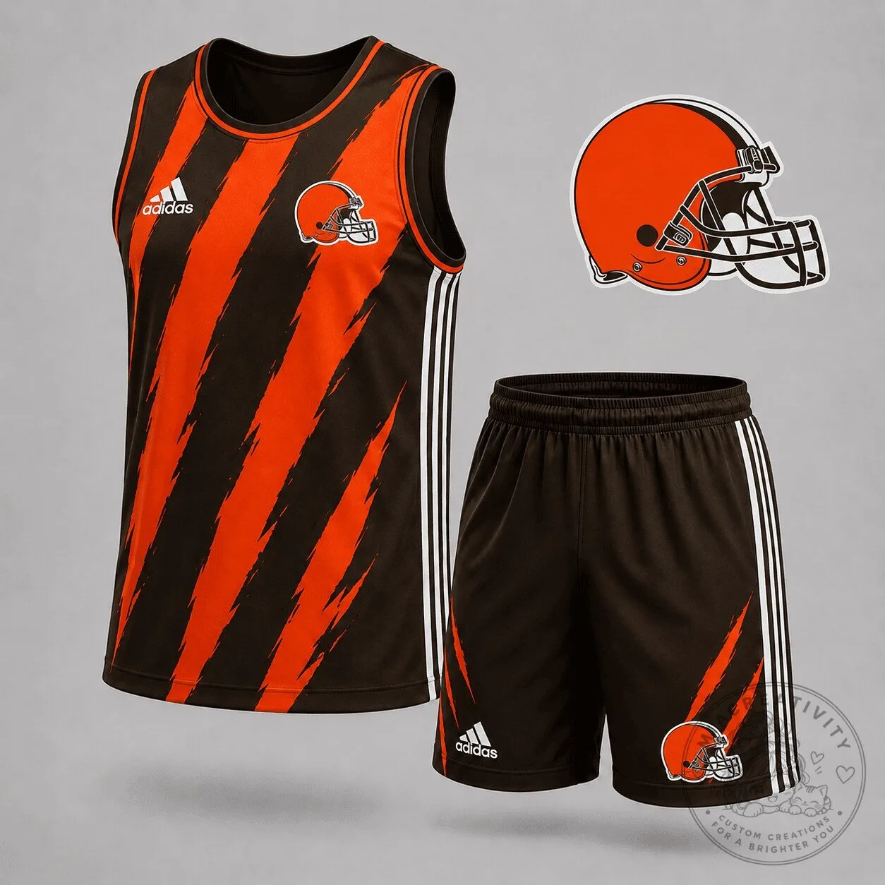 Cleveland Browns Football Team Black and Orange Striped Tank Top and Shorts Set