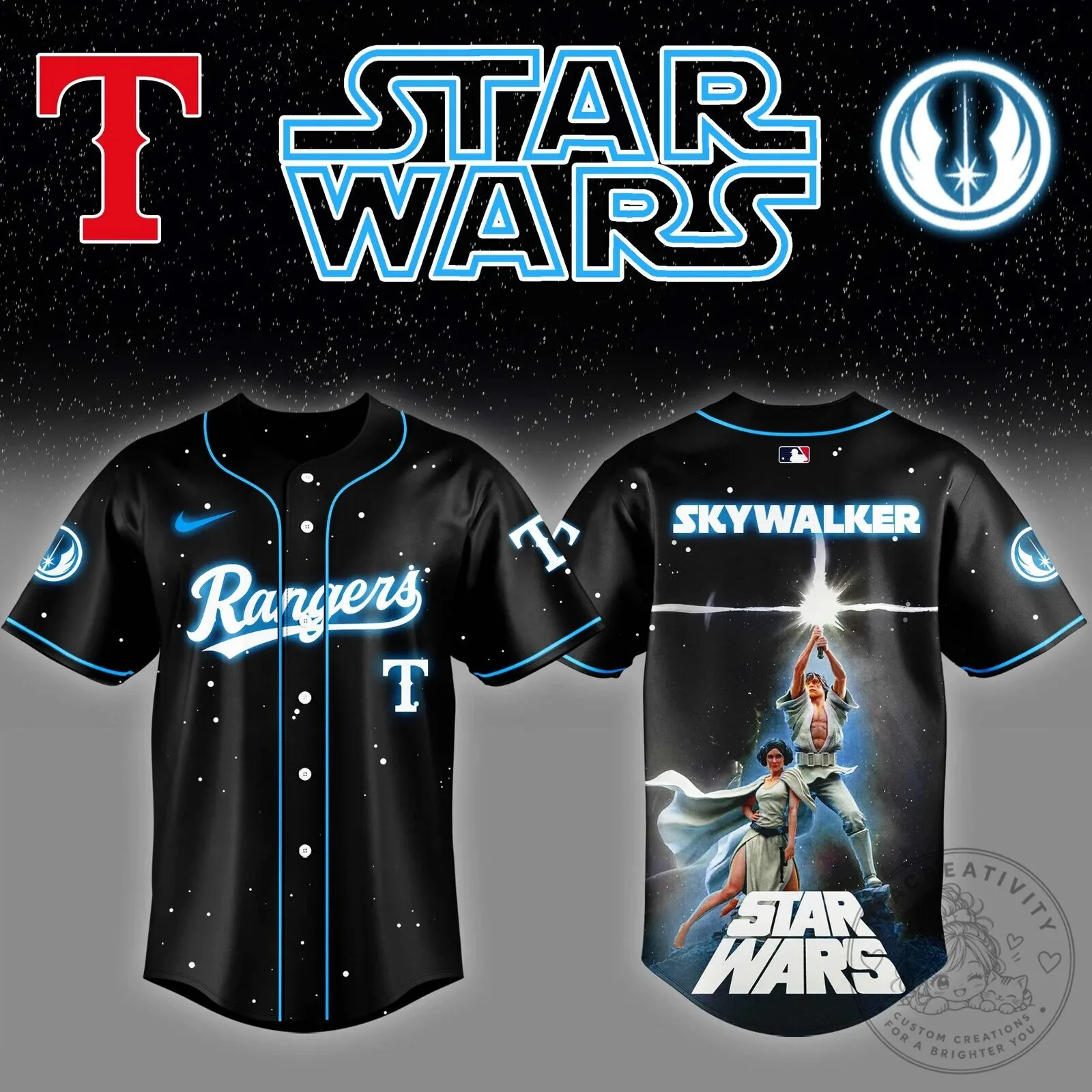 Skywalker Star Wars Luke Jedi Knight Baseball Jersey for Texas Rangers Fans