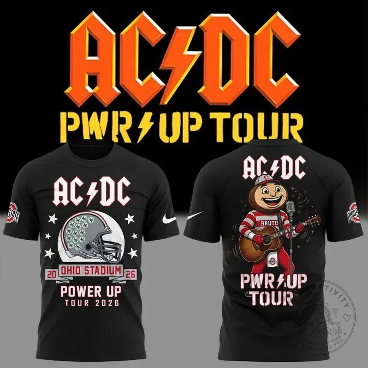 2026 AC/DC Power Up Tour Black T-Shirt for Ohio State Football Fans