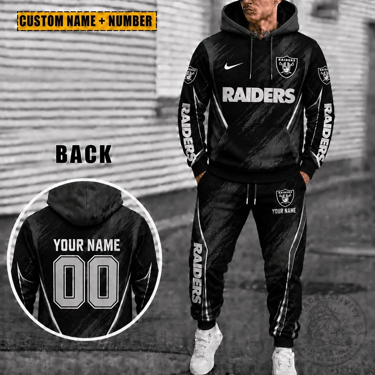 Black Hoodie and Sweatpants Set Customized for Las Vegas Raiders Fans