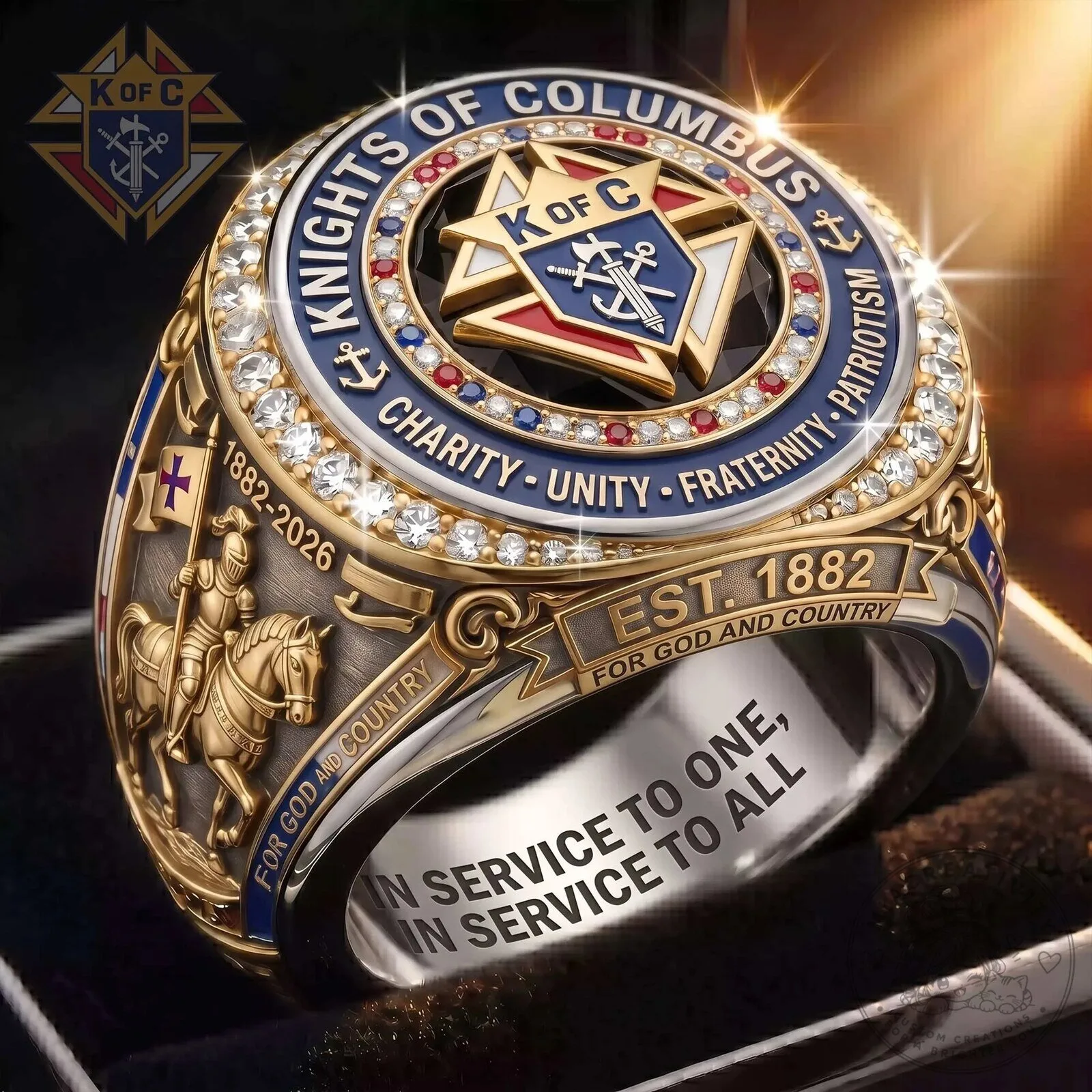 Knights of Columbus Charity Unity Fraternity Patriotism Gold Plated Ring