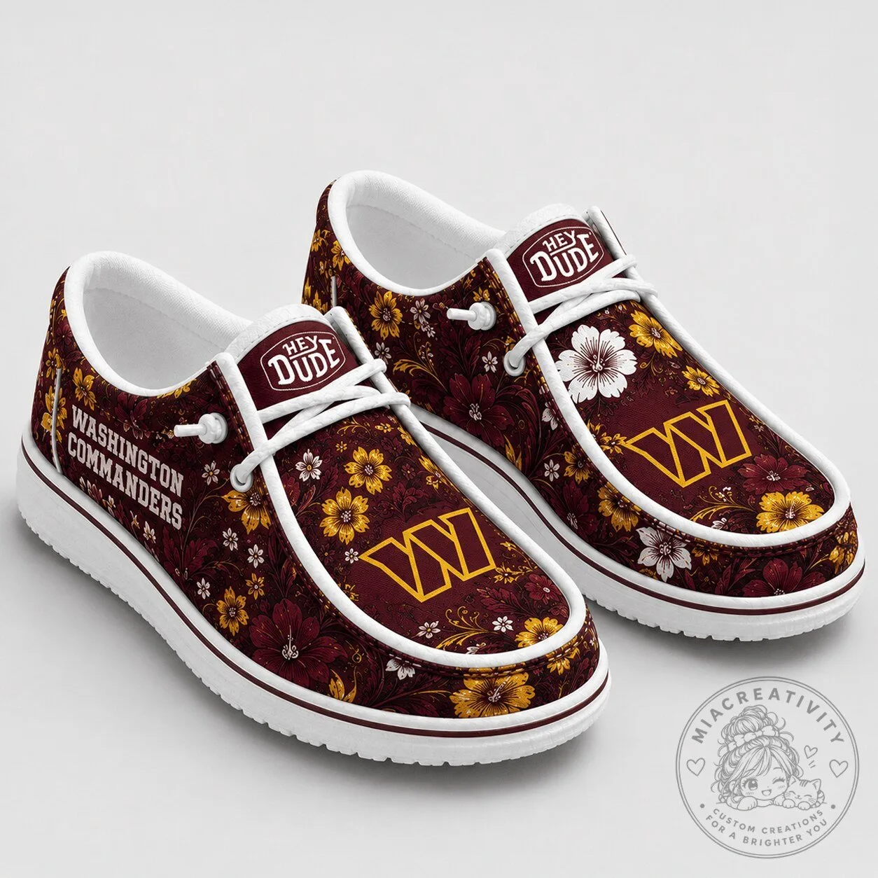 Washington Commanders Floral Pattern Loafer Shoes for Men and Women