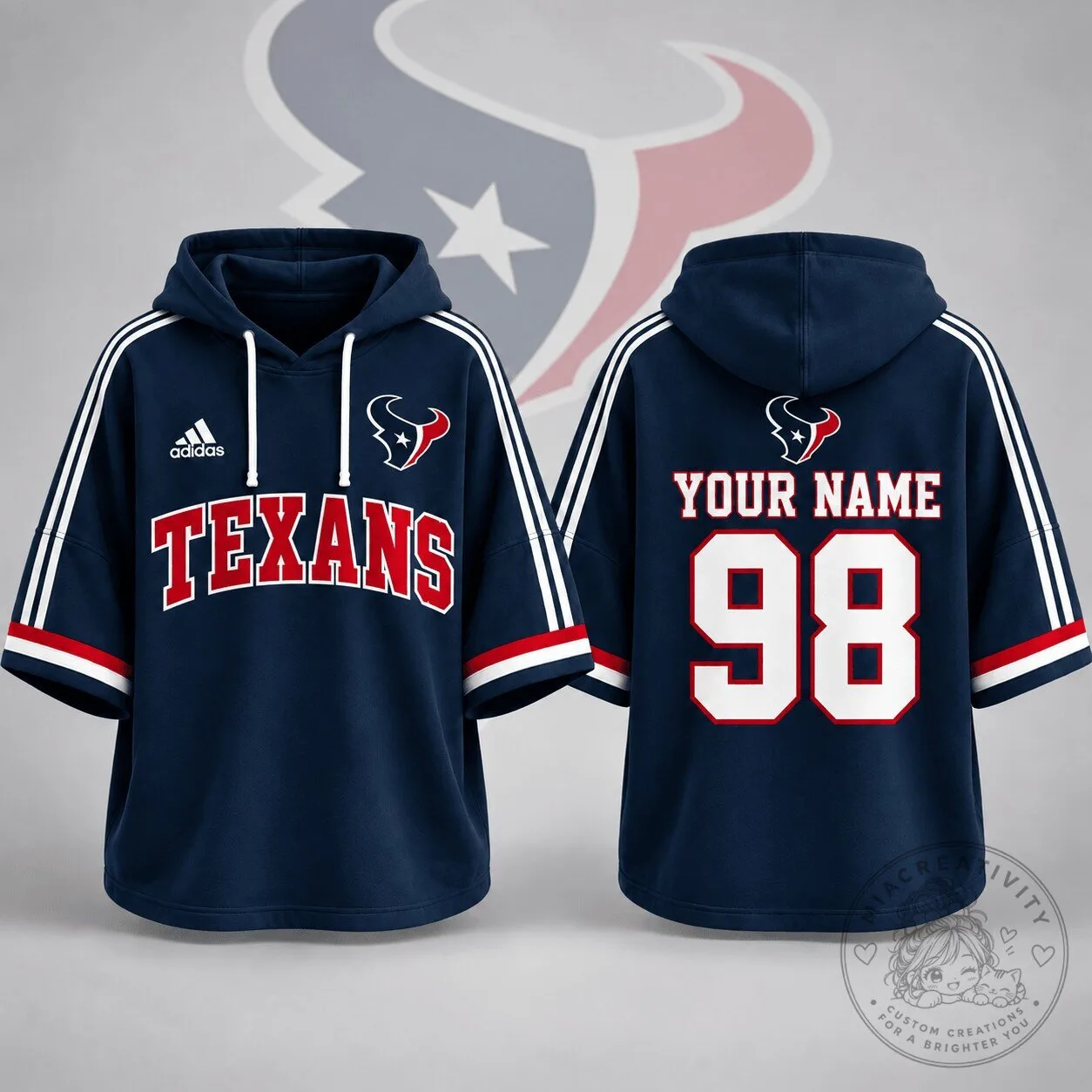 Houston Texans NFL Football Team Custom Name Number Short Sleeve Hoodie