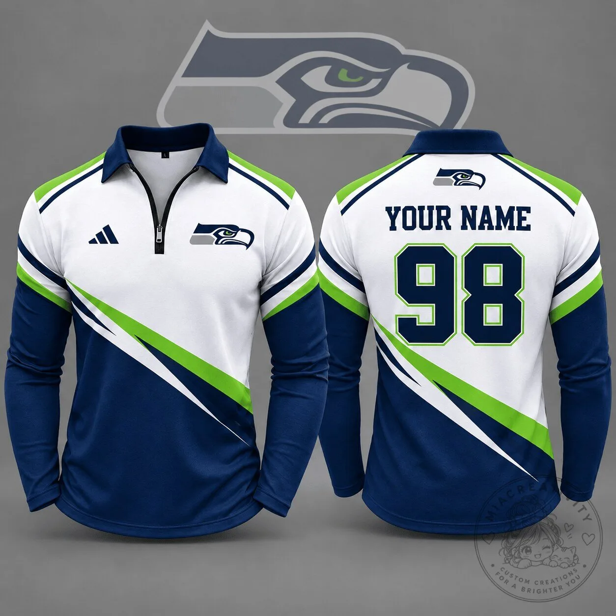 Seattle Seahawks Personalized Quarter Zip Long Sleeve Polo Shirt