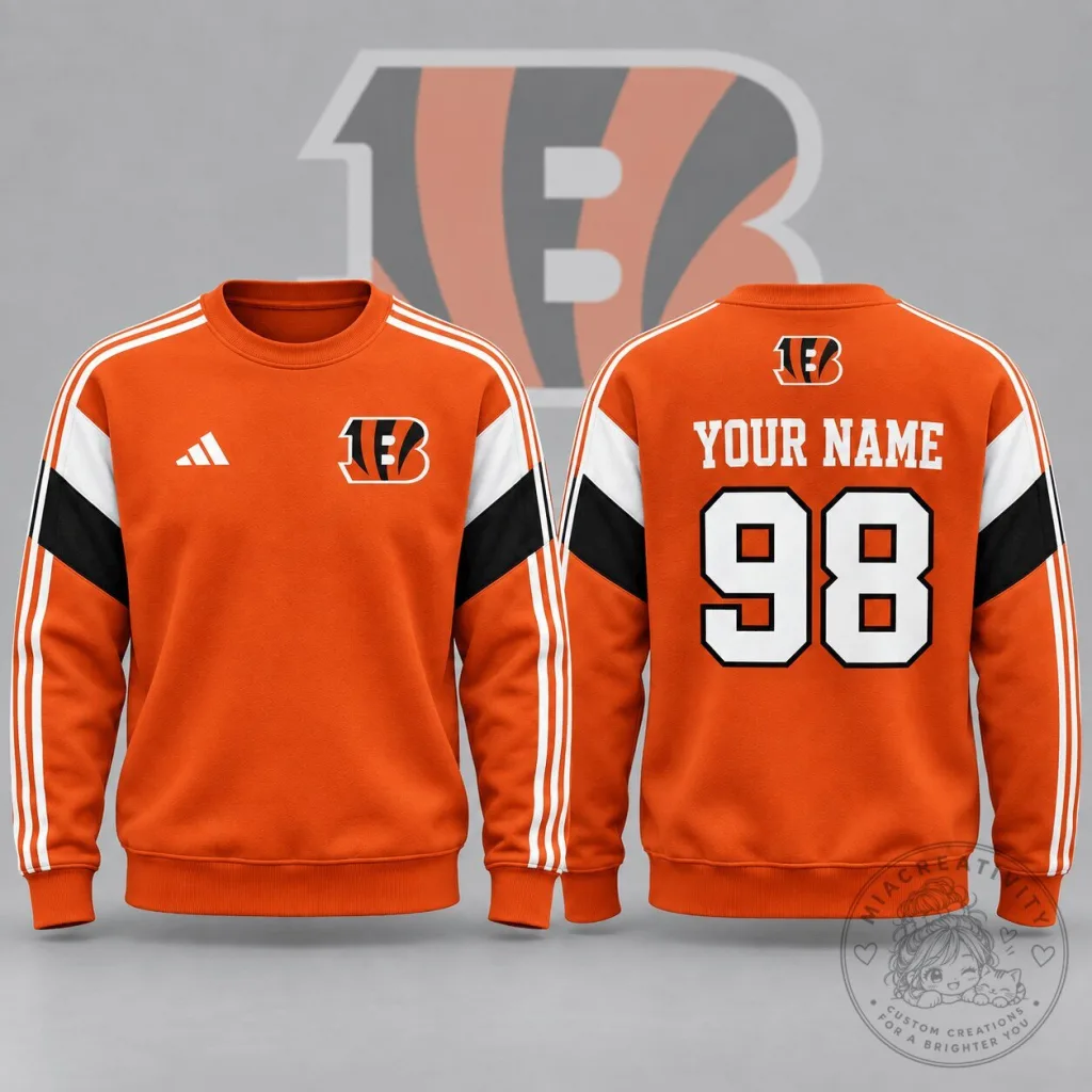 Cincinnati Bengals Personalized Name and Number Orange Football Sweatshirt Cincinnati Bengals Personalized Name and Number Orange Football Sweatshirt