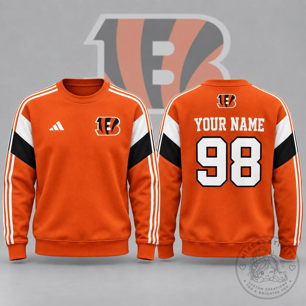 Cincinnati Bengals Personalized Name and Number Orange Football Sweatshirt