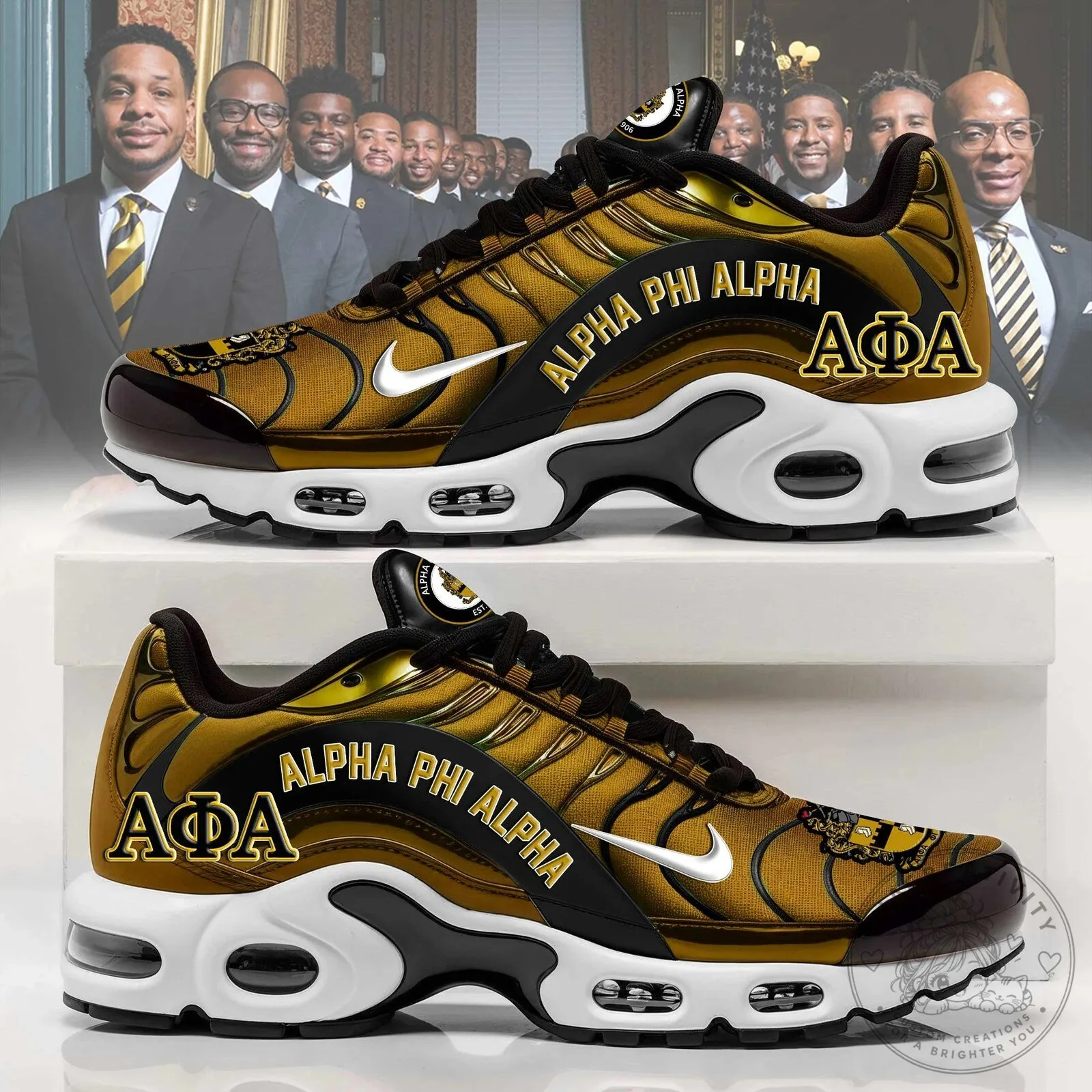 Alpha Phi Alpha Fraternity Incorporated Gold Black Athletic Sneakers Shoes