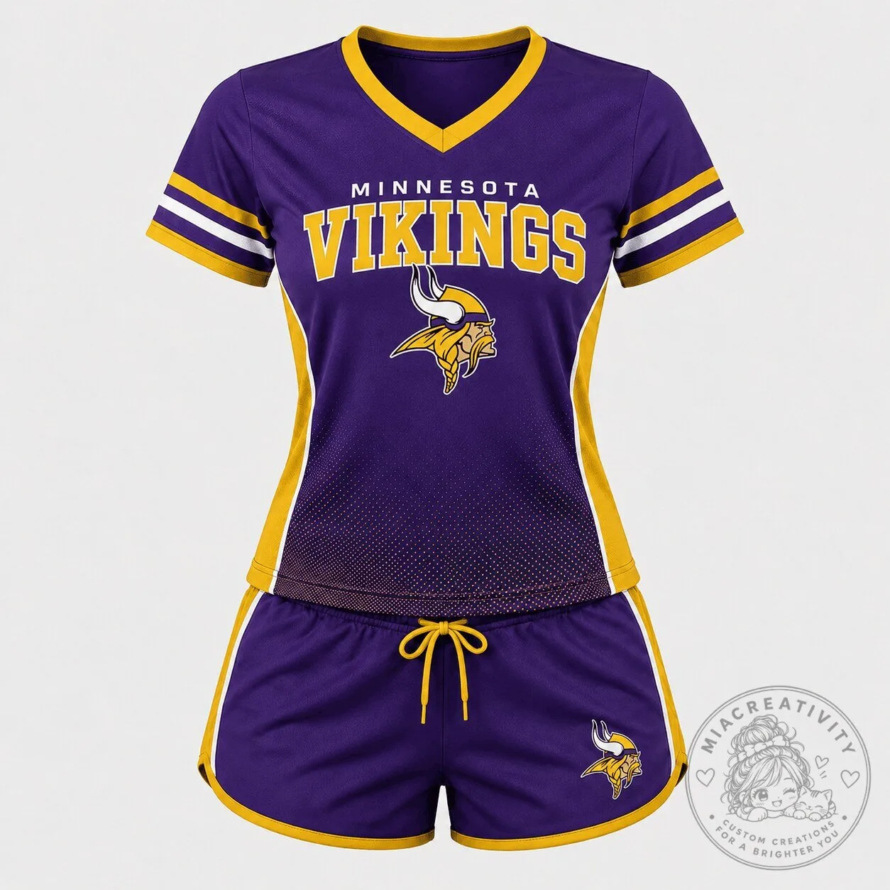 Women's Purple and Gold V-Neck T-Shirt and Shorts Set - Minnesota Vikings