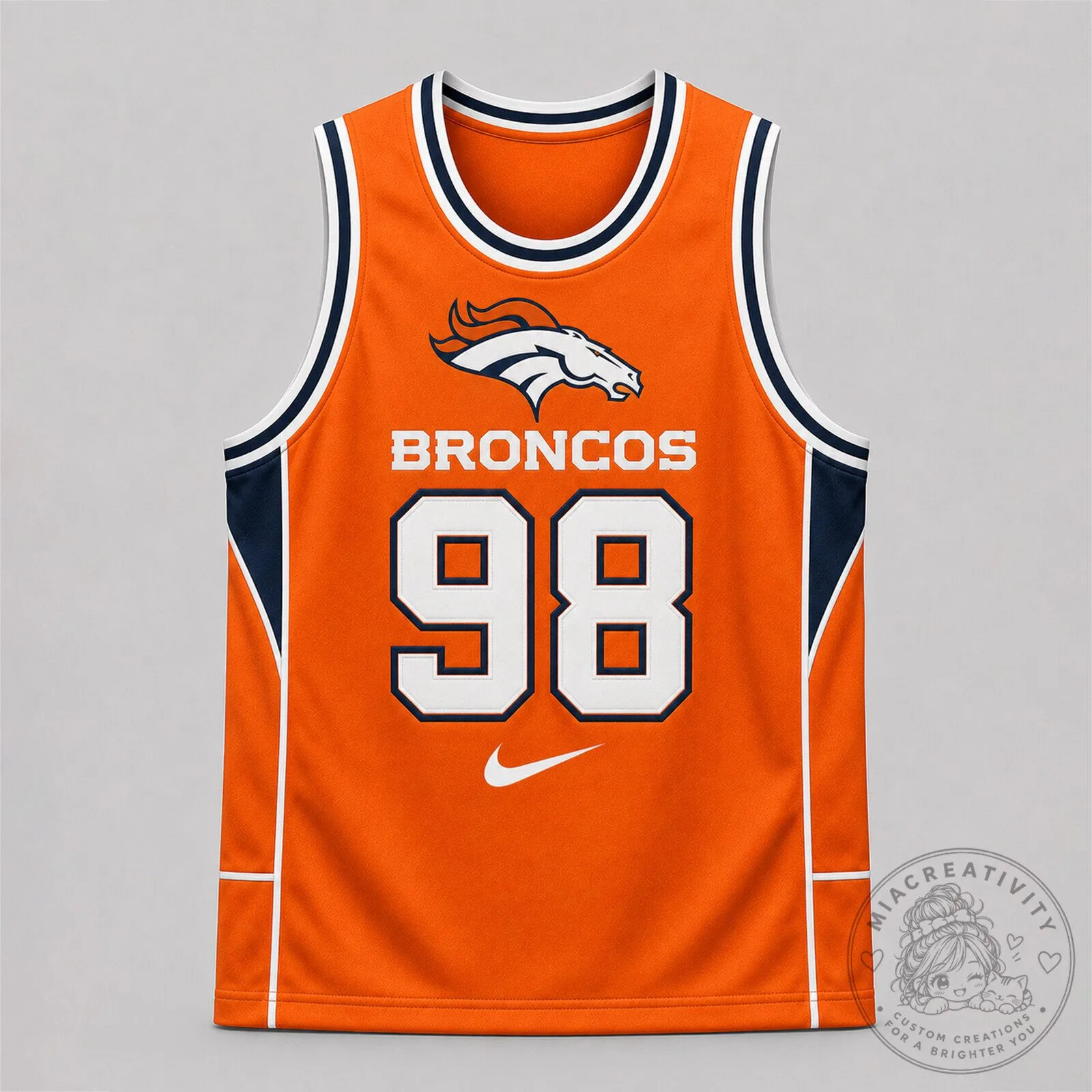 Denver Broncos Orange and Navy Blue Custom Number 98 Basketball Jersey