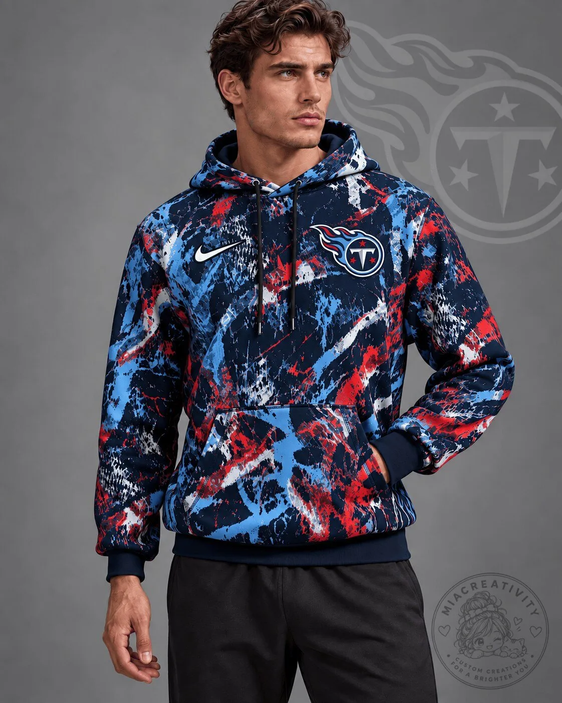 Tennessee Titans NFL Team Crest Distressed Brush Camouflage Pullover Hoodie