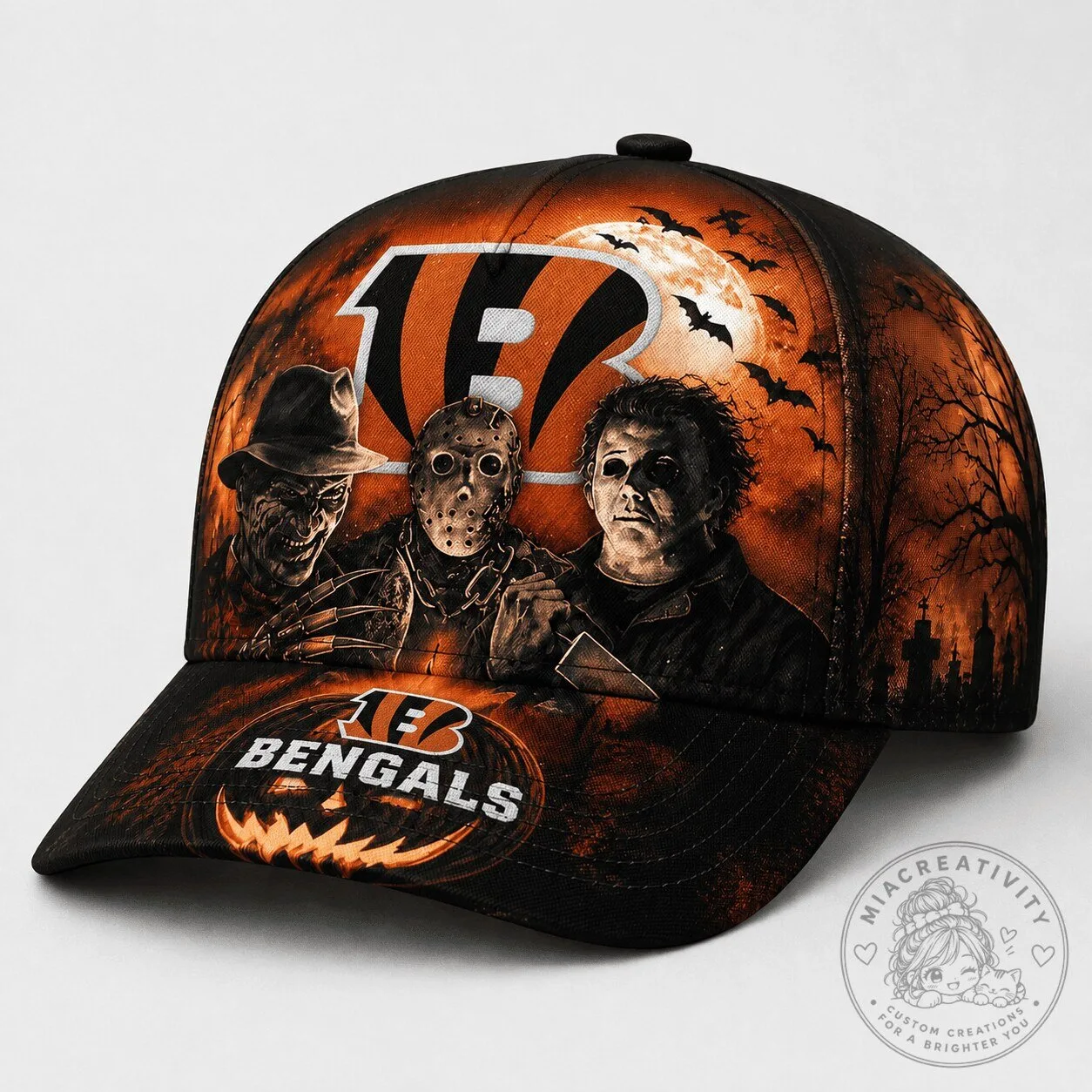 Cincinnati Bengals Halloween Horror Night Freddy Jason Michael Myers Cap Hat