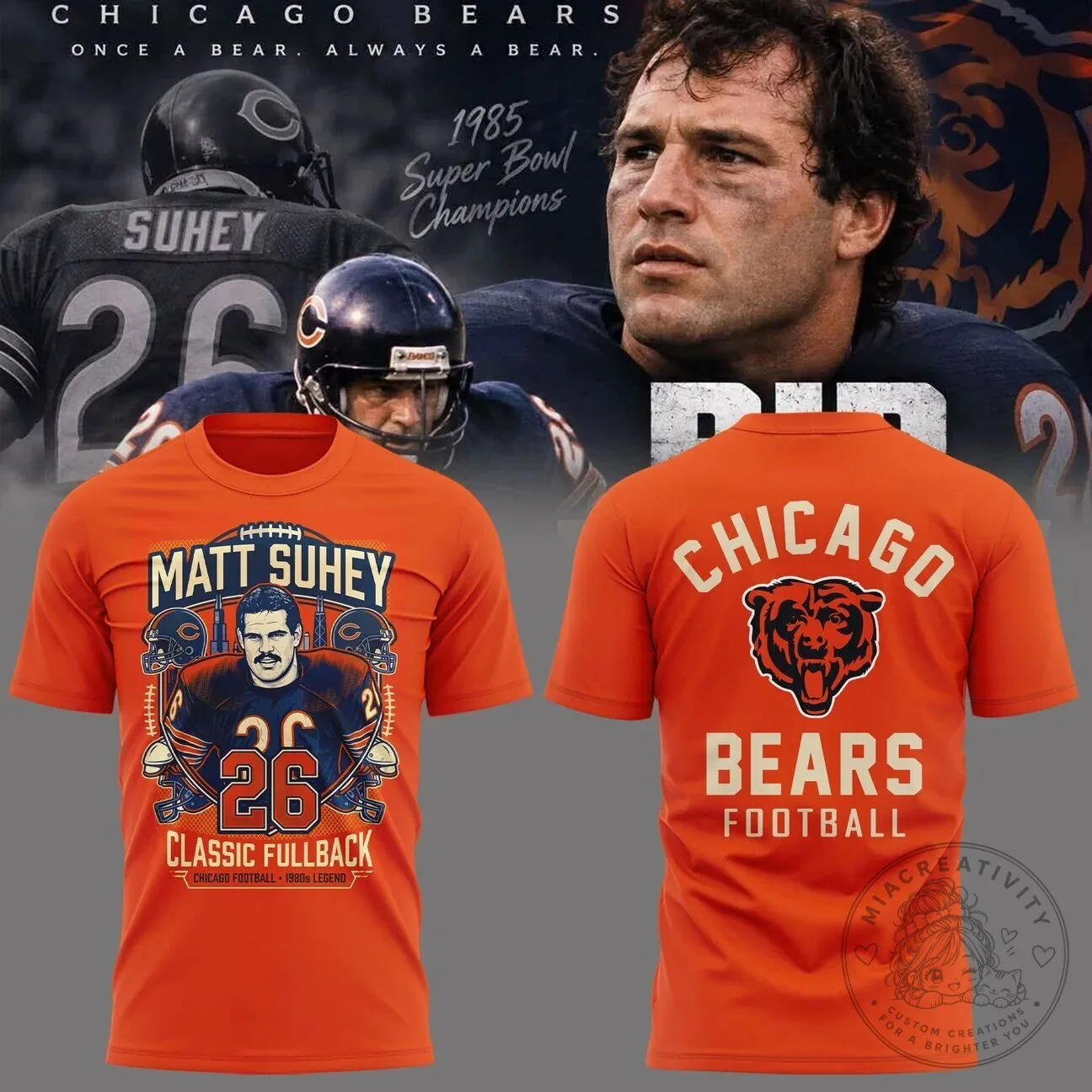 Chicago Bears Matt Suhey Classic Fullback 1980s Legend Football T-Shirt 2 Chicago Bears Matt Suhey Classic Fullback 1980s Legend Football T-Shirt
