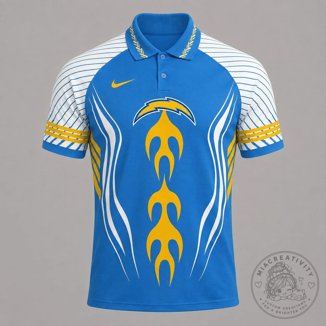 Los Angeles Chargers Flame Stripe Athletic Polo Shirt