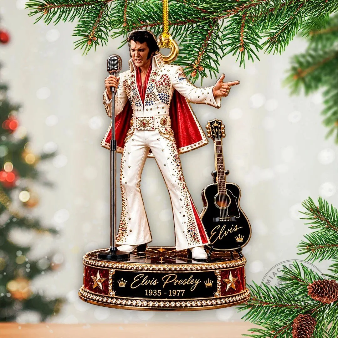 Elvis Presley Christmas Tree Ornament with Guitar and Microphone Design