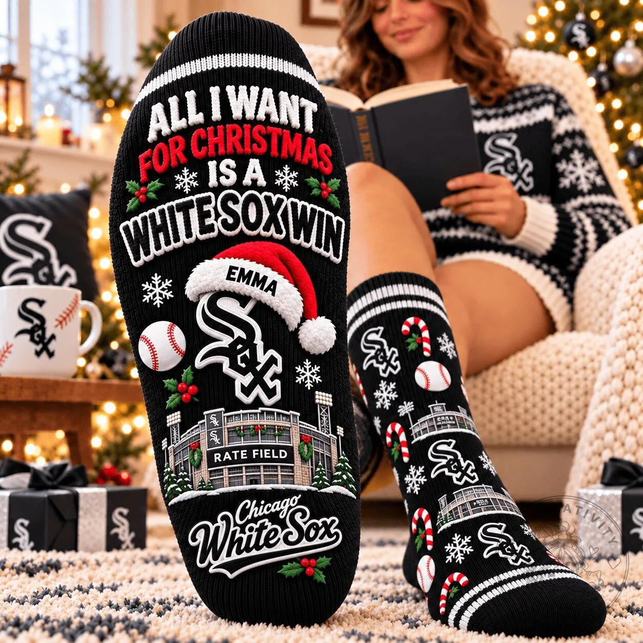 Chicago White Sox Christmas Personalized Baseball Socks
