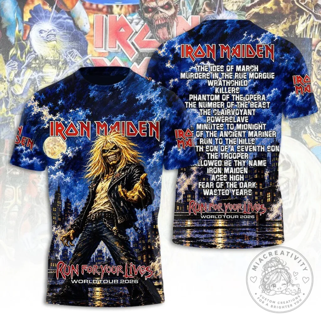 2026 World Tour T-Shirt Featuring Iron Maiden's Run For Your Lives Band Music