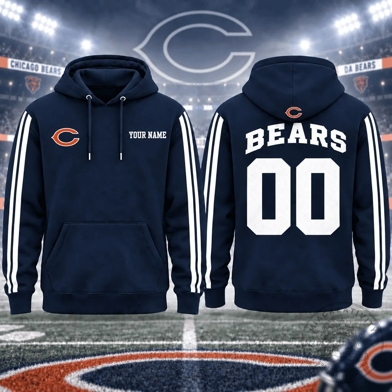 Chicago Bears Personalized Name And Number Navy Blue Football Hoodie
