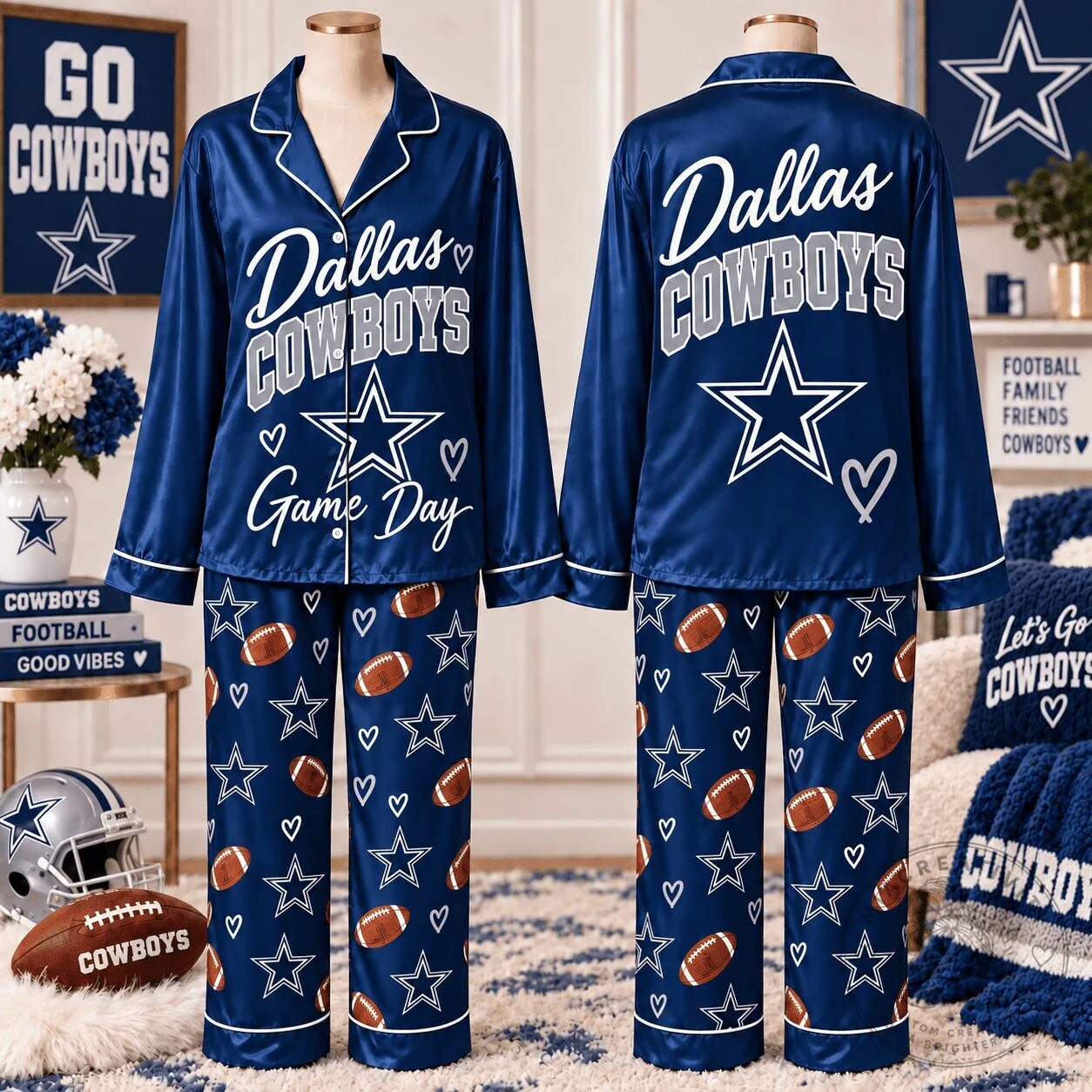Dallas Cowboys Game Day Football Fan Pajamas Set for Women