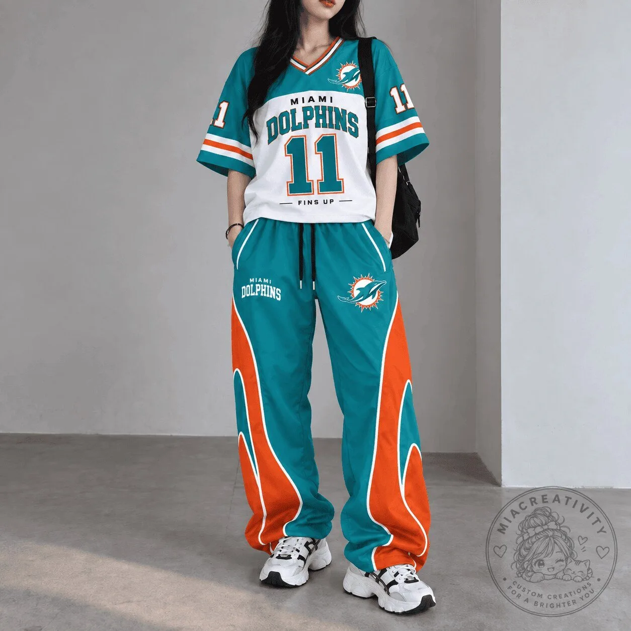 Miami Dolphins Team Spirit Flame Set Football Jersey and Pants Outfit