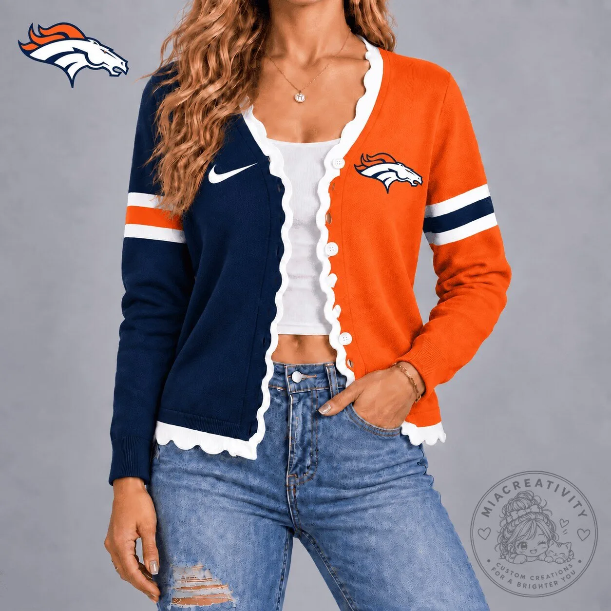 Denver Broncos Women's Split Colorblock Knit Cardigan Sweater