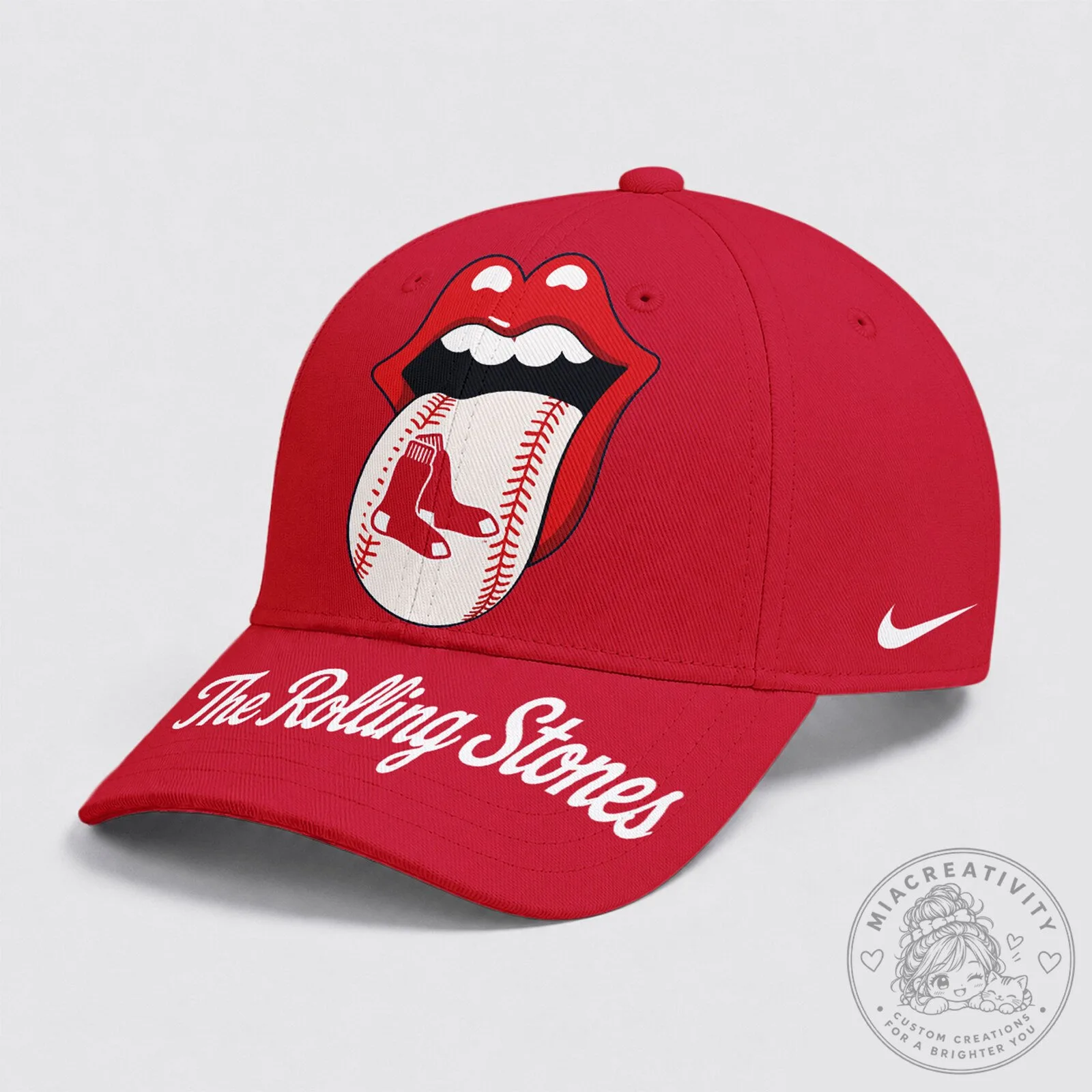 Red Sox Baseball Rolling Stones Tongue Logo Red Cap Hat