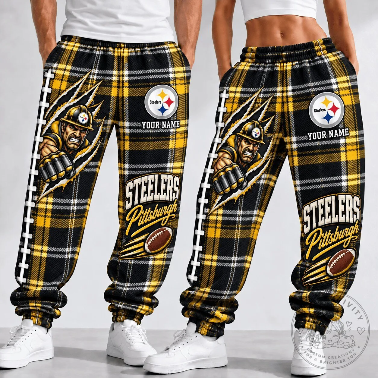 Pittsburgh Steelers NFL Football Plaid Custom Name Fan Pants