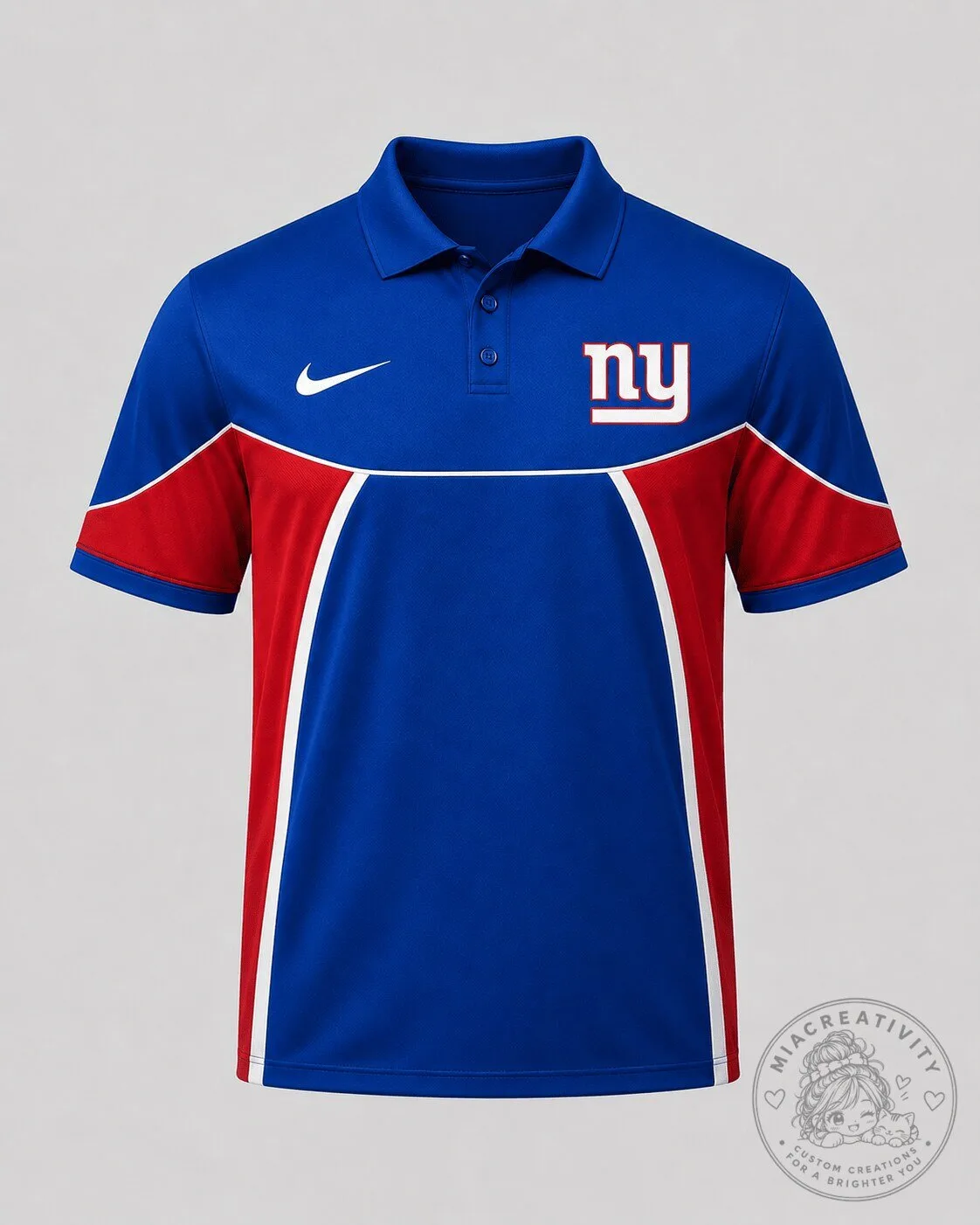 New York Giants NFL Football Team Royal Blue and Red Performance Polo Shirt