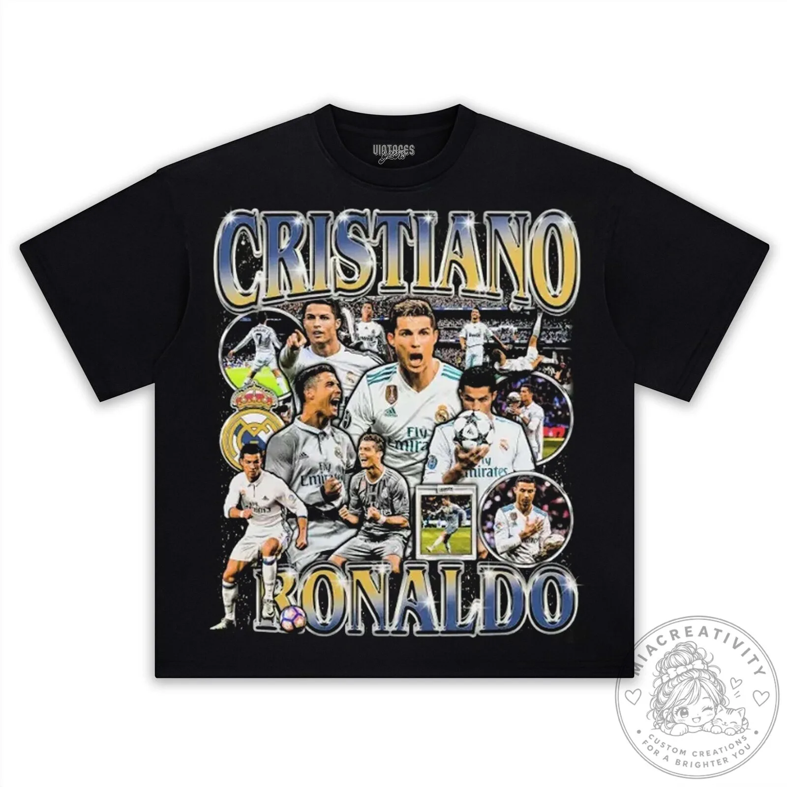Black T-Shirt Featuring Cristiano Ronaldo Football Legend Graphic