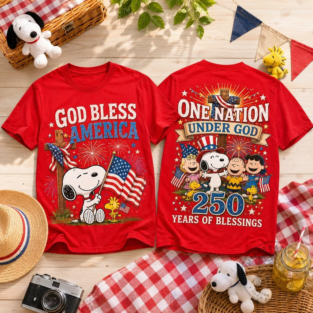 Fourth of July Snoopy God Bless America One Nation Under God T-Shirt