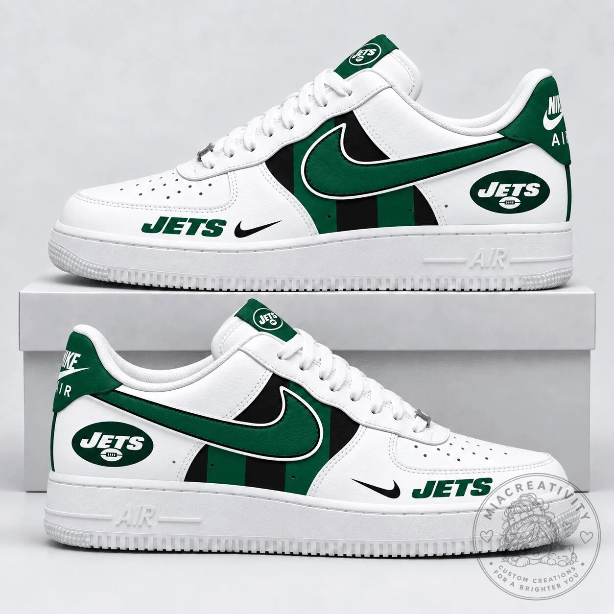 New York Jets NFL Team Logo White and Green Custom Designed Sneakers