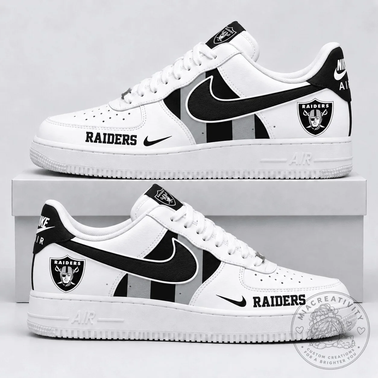 Las Vegas Raiders Custom Design White and Black Sneakers