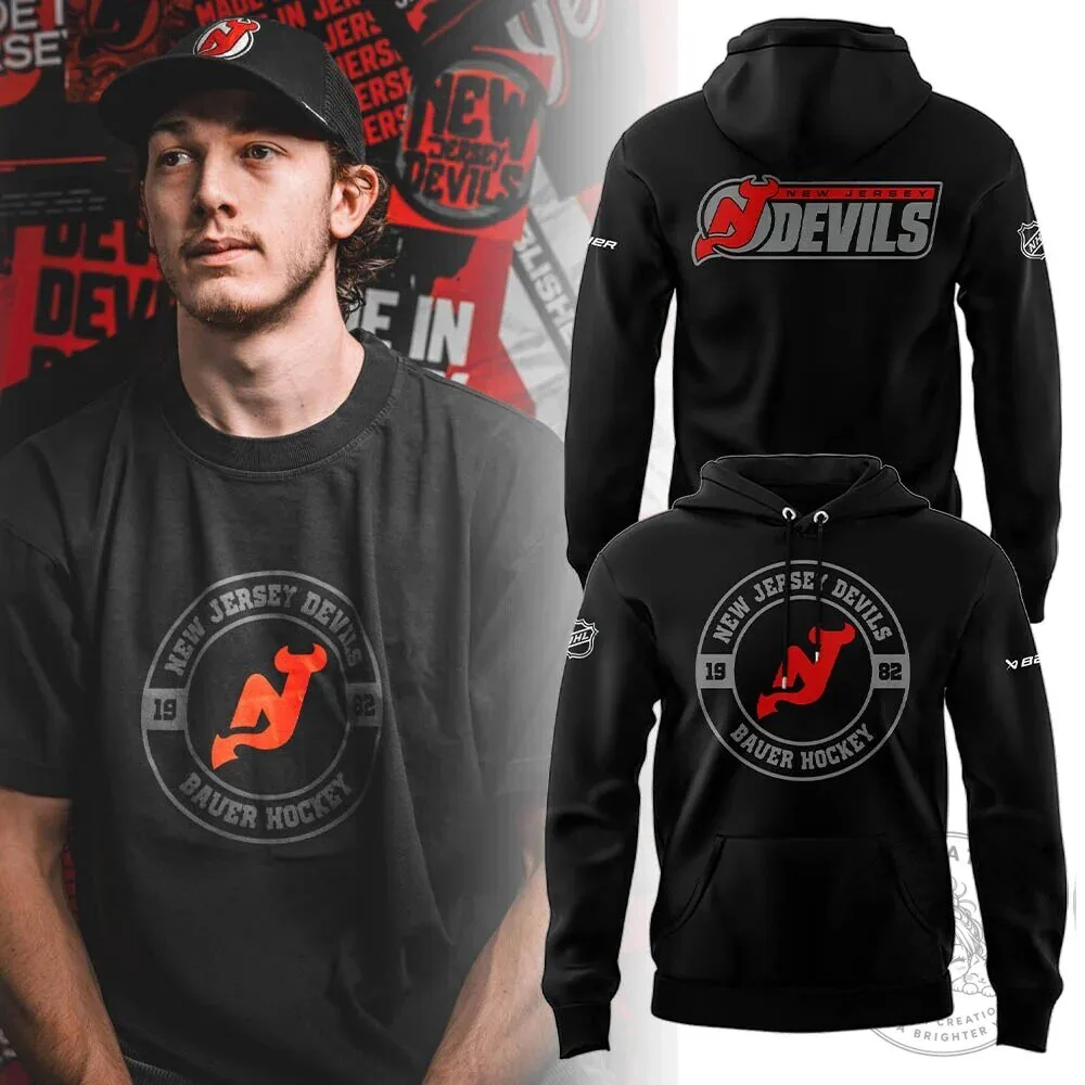 New Jersey Devils Hockey Team Logo Black Hoodie for Men and Women