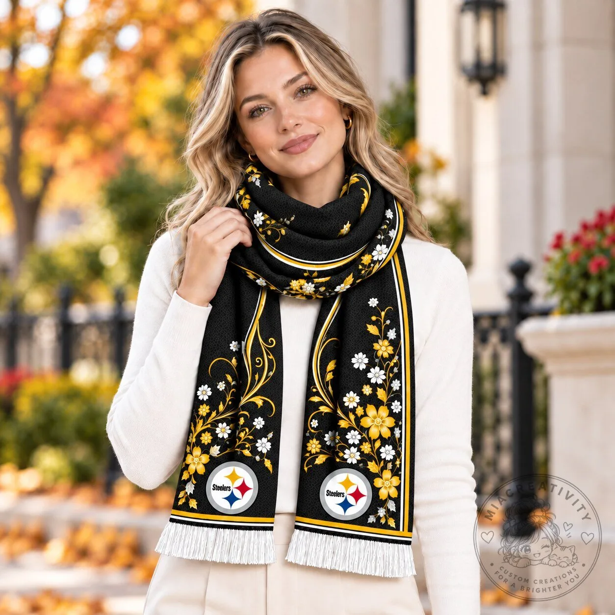 Pittsburgh Steelers Floral Pattern Scarf for Women