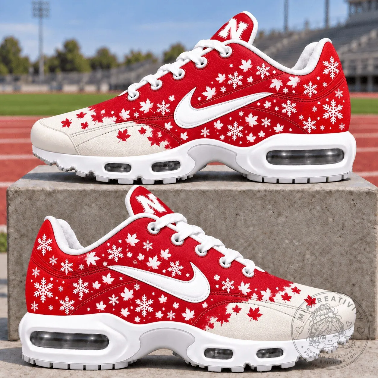 Nebraska Cornhuskers Christmas Snowflake and Maple Leaf Pattern Sneakers