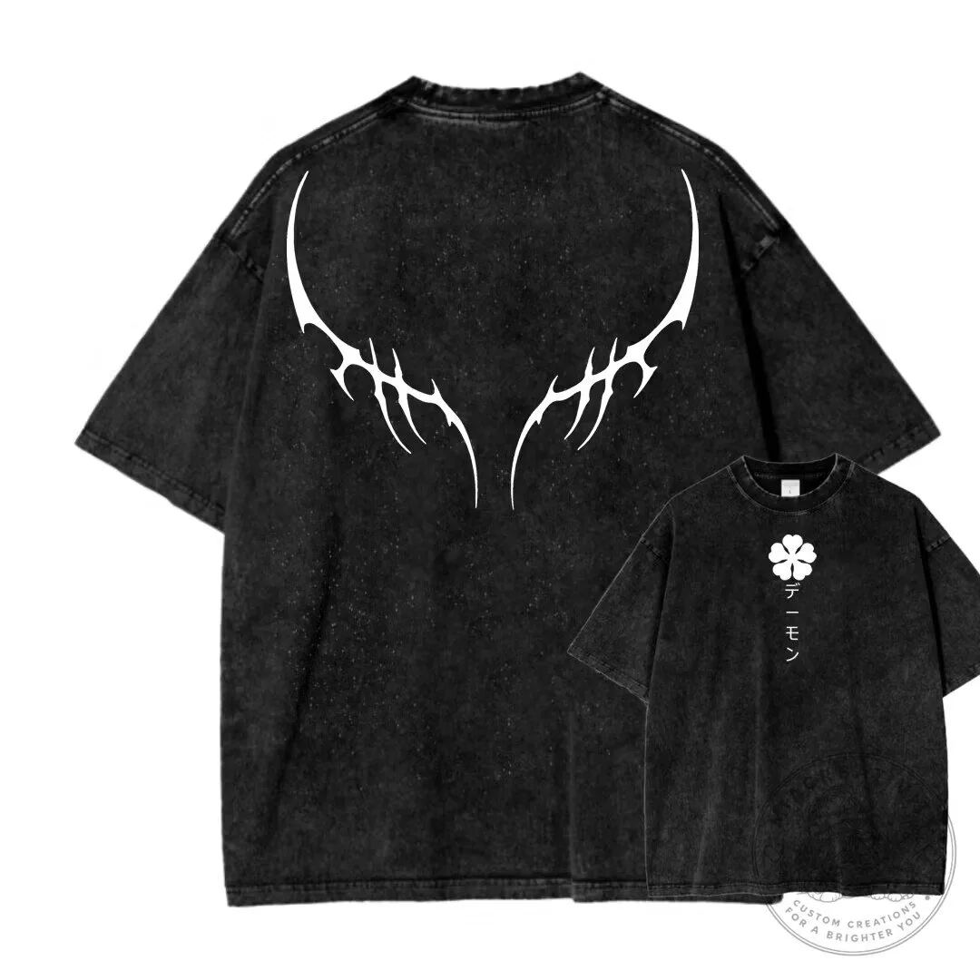Black Clover Demon Skull Washed Black Graphic T-Shirt