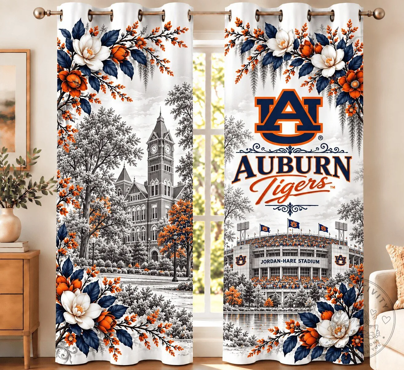 Auburn Tigers NCAA Heritage Floral Team Spirit Window Curtain