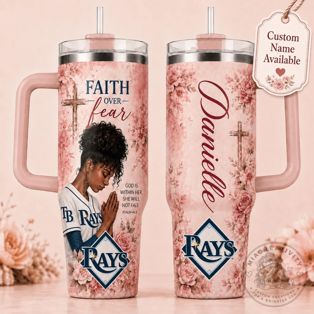 Tampa Bay Rays Baseball Faith Over Fear Personalized Tumbler with Handle 17 Tampa Bay Rays Baseball Faith Over Fear Personalized Tumbler with Handle