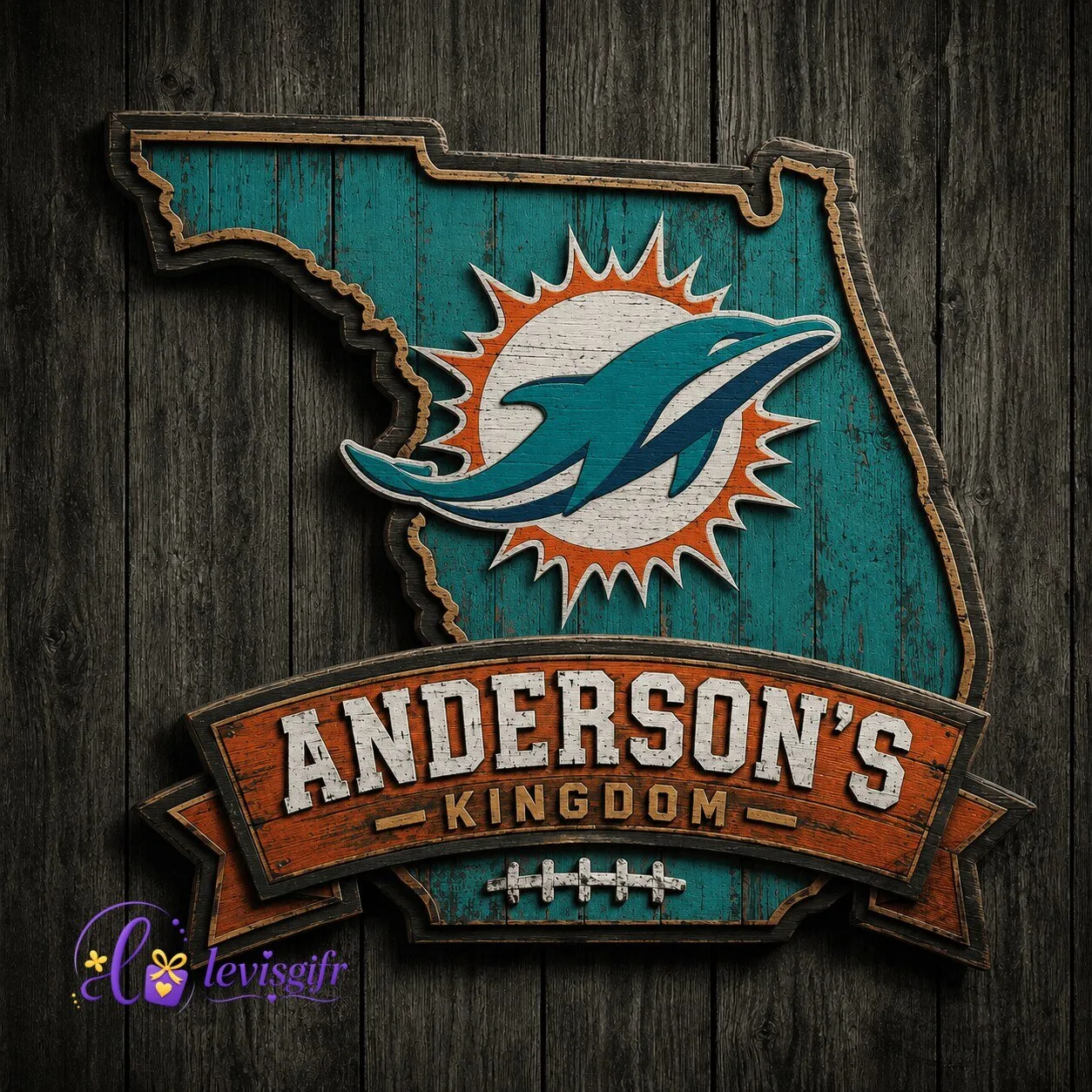 Miami Dolphins Football Personalized Florida State Wooden Sign