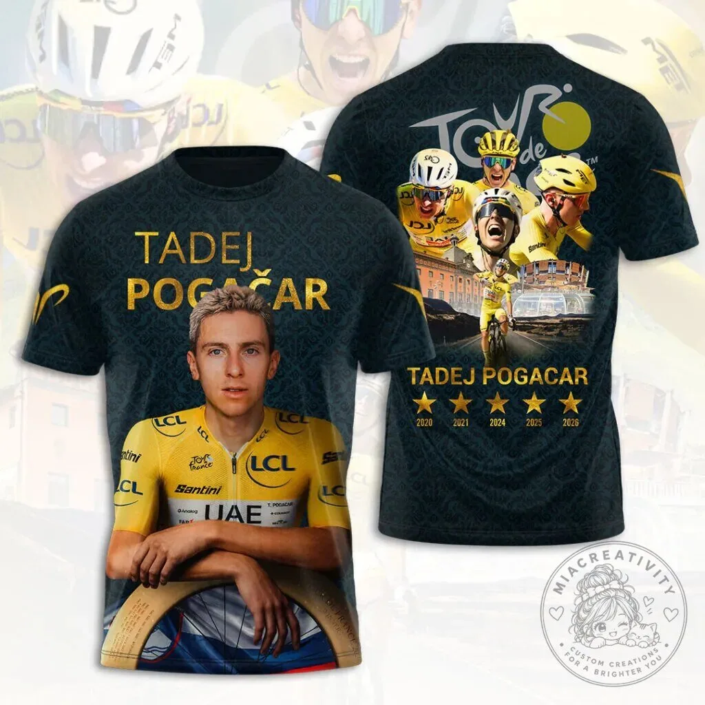 Graphic T-Shirt Celebrating Tadej Pogacar, Tour de France Cycling Champion
