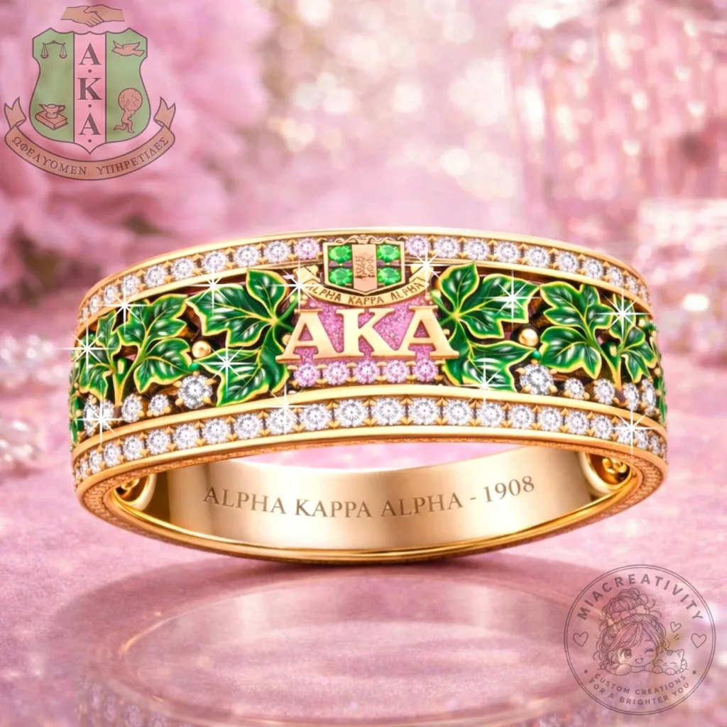 Alpha Kappa Alpha Sorority Ivy Leaf Gold Ring with Diamonds Alpha Kappa Alpha Sorority Ivy Leaf Gold Ring with Diamonds
